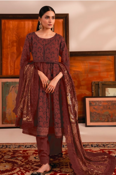 3 PIECE UNSTITCHED KHADDAR DIGITAL PRINTED SUIT (CARNELIAN)