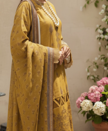 3pc unstitched Digital Print & Premium Embroidered Slub Khaddar