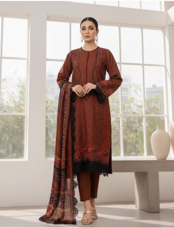 Premium Twill Marina 3pc unstitched Suit.(Mahroon with Black Strips)