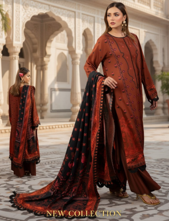 Premium Twill Marina 3pc unstitched Suit.(Mahroon with Black Strips)