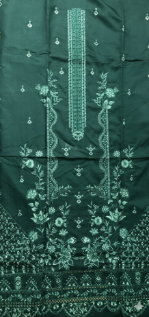LUXURY Embroidered DHANAK 3PC UNSTITCHED SUIT (LA MONTE GREEN)