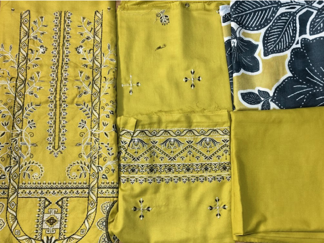 LUXURY Embroidered DHANAK 3PC UNSTITCHED SUIT (LA MONTE)