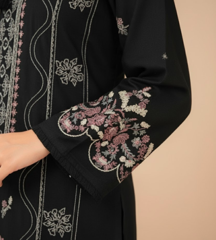 LUXURY EMBROIDERED DHANAK 3PC UNSTITCHED SUIT (LA MONTE BLACK)
