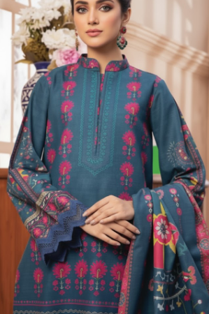3 PIECE UNSTITCHED KHADDAR DIGITAL PRINTED SUIT (PRIMROSE).