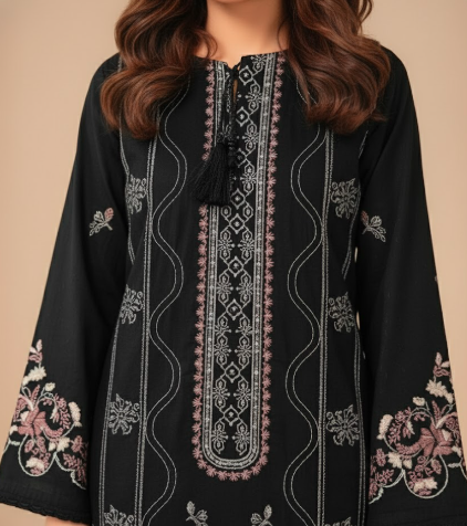 LUXURY EMBROIDERED DHANAK 3PC UNSTITCHED SUIT (LA MONTE BLACK)