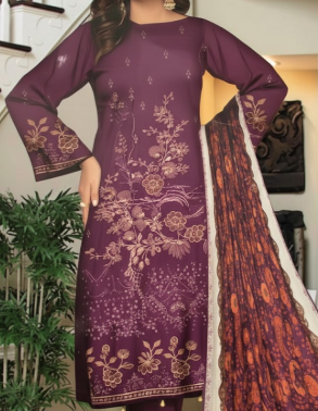 LUXURY Embroidered DHANAK 3PC UNSTITCHED SUIT (LA MONTE PURPLE)
