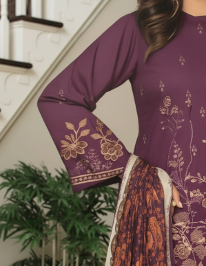 LUXURY Embroidered DHANAK 3PC UNSTITCHED SUIT (LA MONTE PURPLE)