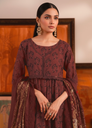 3 PIECE UNSTITCHED KHADDAR DIGITAL PRINTED SUIT (CARNELIAN)