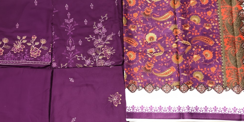 LUXURY Embroidered DHANAK 3PC UNSTITCHED SUIT (LA MONTE PURPLE)