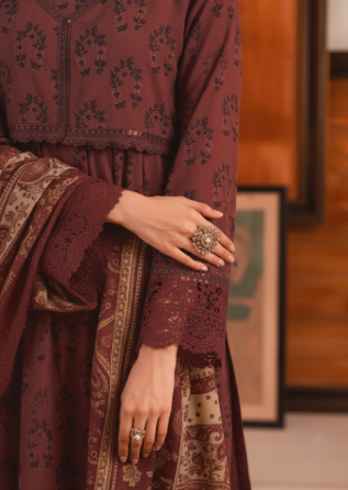 3 PIECE UNSTITCHED KHADDAR DIGITAL PRINTED SUIT (CARNELIAN)