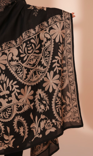 PREMIUM QUALITY KHADDAR 3 PIECE UNSTITCHED PRINTED SUIT (BLACK)