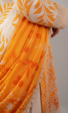 Premium Twill Marina 3pc unstitched  Suit (Yellow And white).