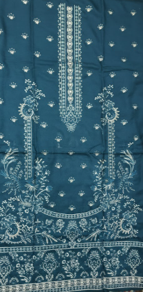 LUXURY Embroidered DHANAK 3PC UNSTITCHED SUIT  (LA MONTE SEE GREEN AND WHITE)