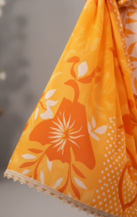 Premium Twill Marina 3pc unstitched  Suit (Yellow And white).