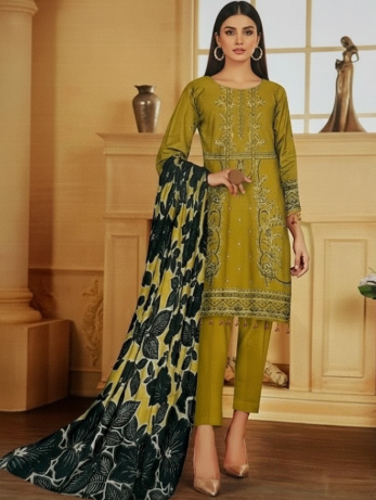 LUXURY Embroidered DHANAK 3PC UNSTITCHED SUIT (LA MONTE)