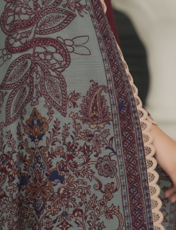 LUXURY Embroidered DHANAK 3PC UNSTITCHED SUIT (LA MONTE MAHROON)