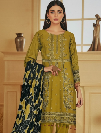 LUXURY Embroidered DHANAK 3PC UNSTITCHED SUIT (LA MONTE)