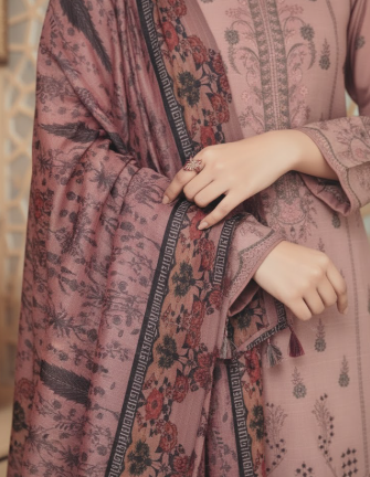 LUXURY Embroidered DHANAK 3PC UNSTITCHED SUIT (LA MONTE PINK)