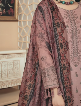 LUXURY Embroidered DHANAK 3PC UNSTITCHED SUIT (LA MONTE PINK)