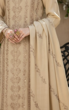 3 Piece unstitched Khaddar With Sequin Embroidered (biege)